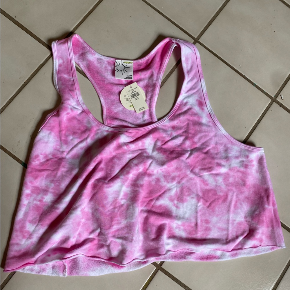 Pink and white tie dye tank